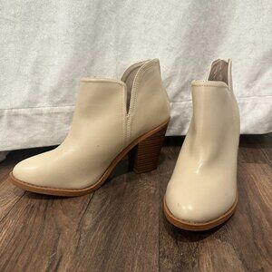 Cream Ankle Booties Block Heel | Neutral Faux Leather Boots